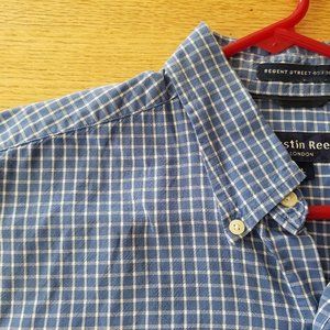 ^ AUSTIN REED Mens Blue White Plaid Shirt L